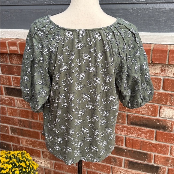 Loft Paisley Bubble Sleeve Mixed Media Blouse Women's Size Medium - Picture 6 of 9